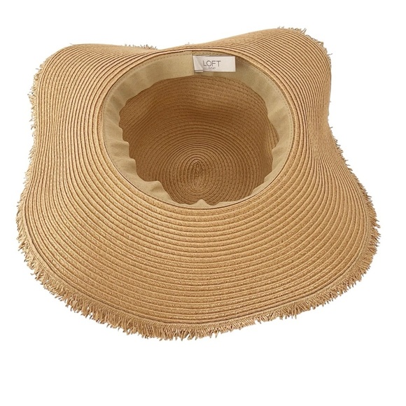 LOFT Straw Floppy Hat Tan Frayed Edge Packable Black Ribbon Summer Beach Light - Picture 6 of 8